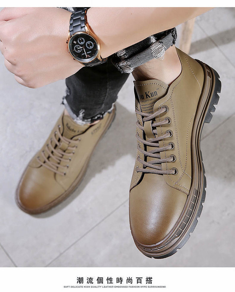 Bốt Martin nam cổ trung mỏng nhẹ phong cách Anh Quốc, đế cao su gót thấp 1-3 cm — Màu kaki, màu đen chi tiết 14
