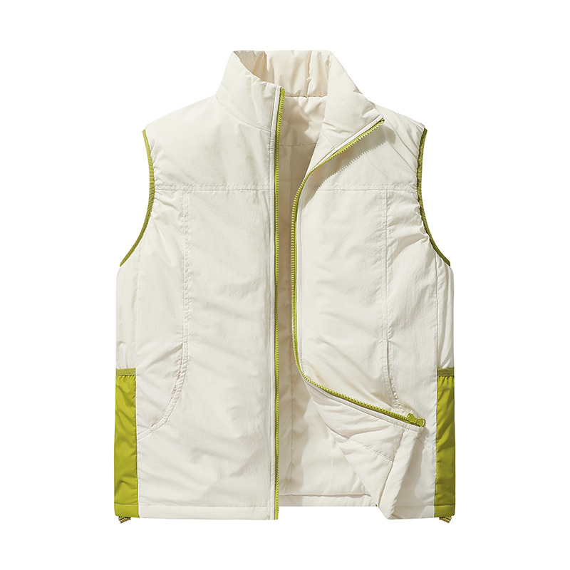 In-stock color-blocked cotton vest for men and women, autumn and winter stand-up collar warm vest, outdoor casual layered sleeveless vest