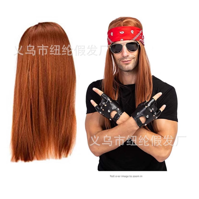 Los hippies europeos y americanos Rock peluca vestir punk pulsera conjunto en 1950 y 1960 marrón pelo recto accesorios de rendimiento