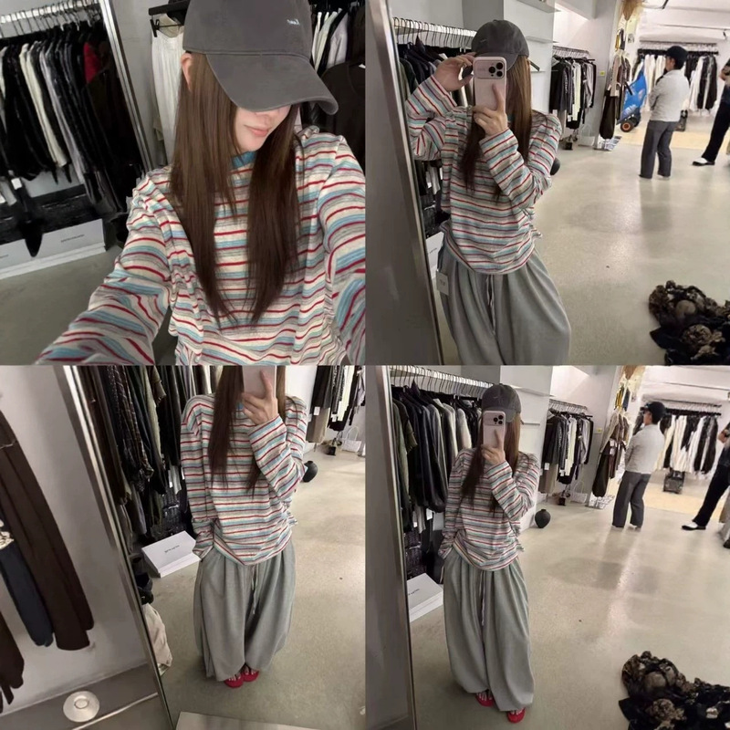 P6196 Korean-Style Striped Long-Sleeve T-Shirt, Length 63 - No Returns or Exchanges P6196 Korean-Style Striped Long-Sleeve T-Shirt, Length 63 - No Returns or Exchanges