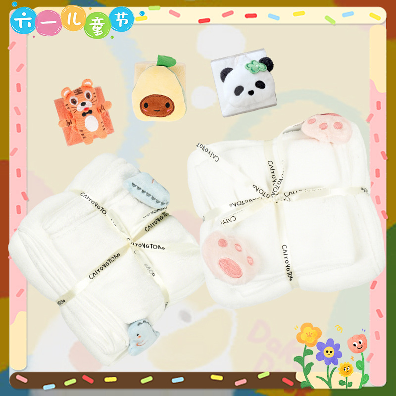Children's Day 3D Doll Towel and Bath Towel Set, Cute Cartoon Decoration, Coral Fleece Holiday Gift Children's Day 3D Doll Towel and Bath Towel Set, Cute Cartoon Decoration, Coral Fleece Holiday Gift