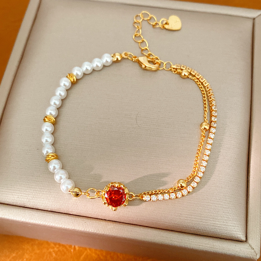 18k oro real electrolito piedra de diamante cuentas pulsera de perlas redonda ligera pulsera de nicho de lujo exquisita personalidad joyería de pulsera