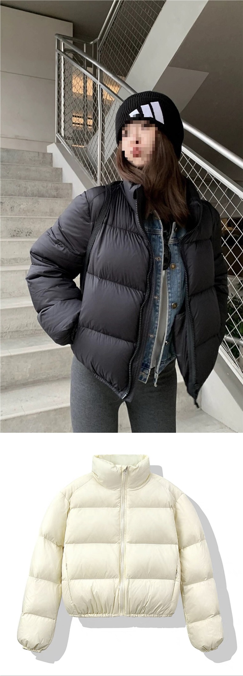Women's Coffee Brown Puffer Down Coat Stand Collar Short Fit_voghion.com