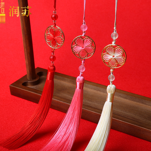 Runsu tassel flower, full moon, tassel tassel, 14 cm long hanging tassel, Chinese style ancient costume, Hanfu, pressed placket fan pendant