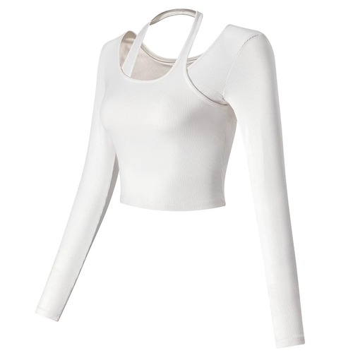 Women's Yoga Top for Autumn and Winter, Running Sports, Short Sleeve, New, with Rapid Neck Gaiter and Chest Support