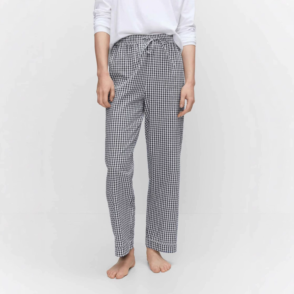 3-цветные новые европейские и американские брюки в стиле уличной моды, популярные в международной торговле, с высокой талией, драпировкой и клетчатым принтом, укороченные прямые брюки.