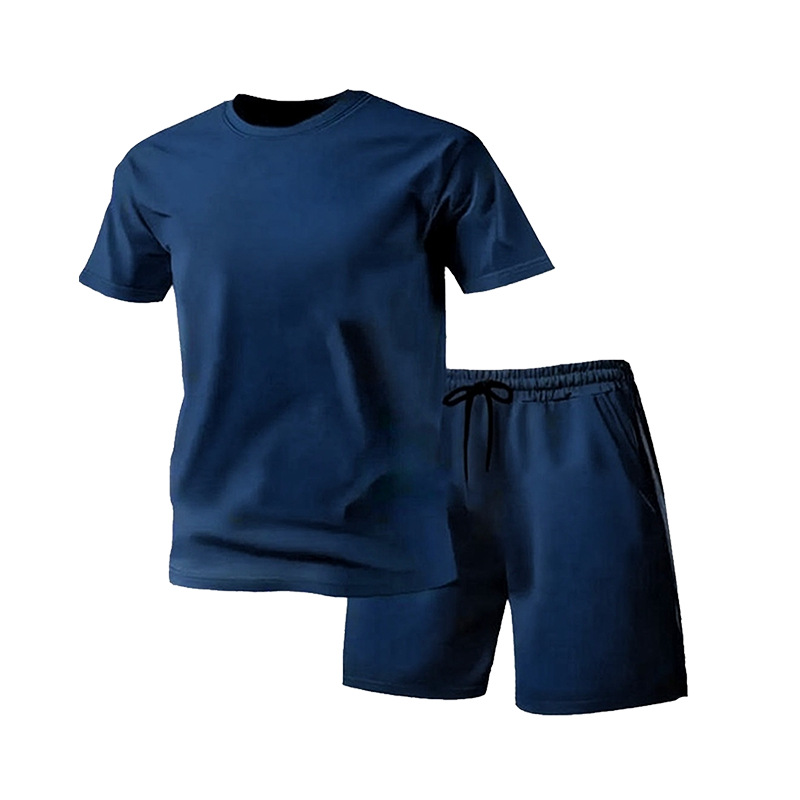 Cross-Border Men's Sports Suit Short-Sleeved T-Shirt + Shorts 2-Piece Casual Running Quick-Drying Summer Sportswear Suit