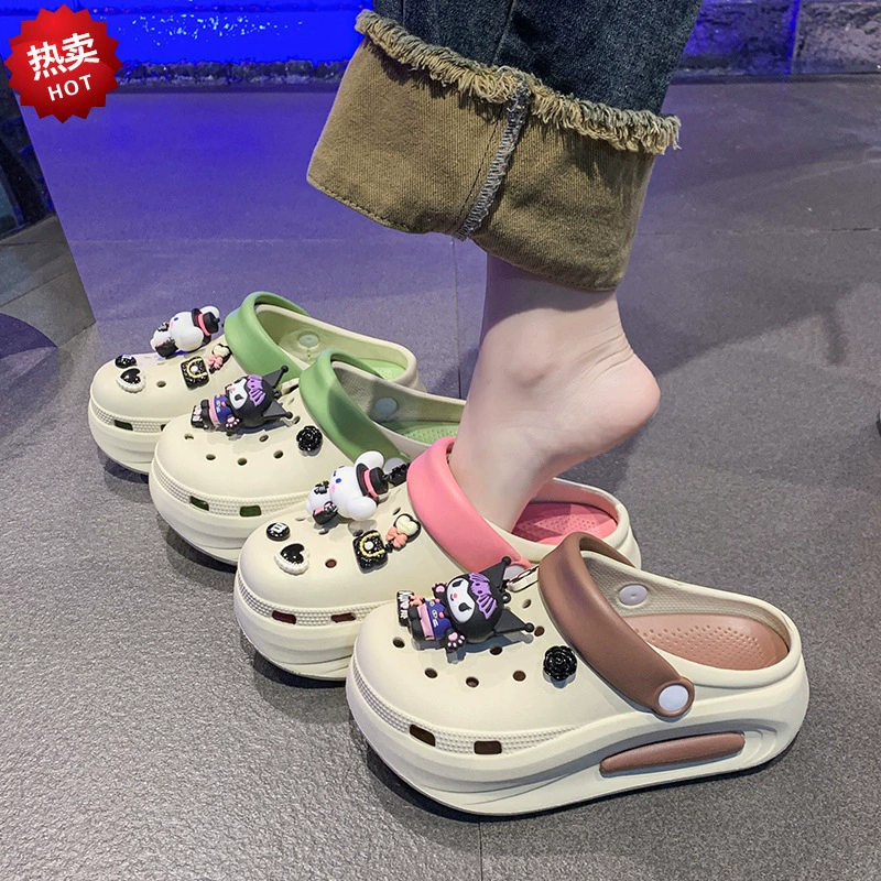 Туфли с толстой подошвной пещерной женской цветовой стиль увеличен, а нижняя часть летнего 2024 нового премиум-класса Curomi Baotou половинная тапочка для женщин