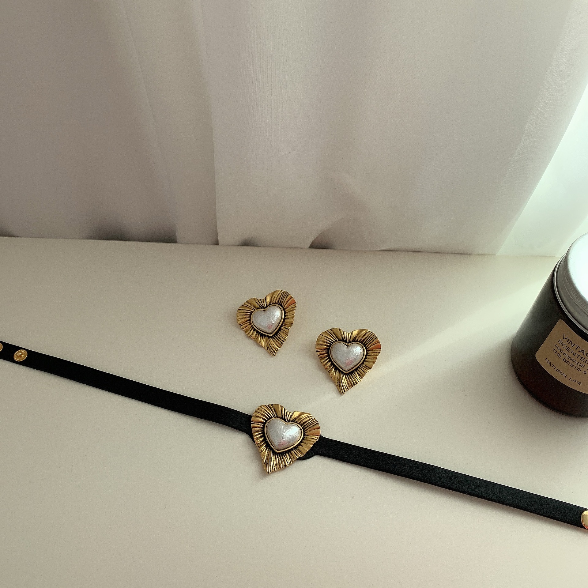 ruffled gold plated vintage heart earrings