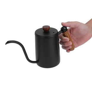 Coffee hand pot camping black walnut wooden handle stainless steel black 350 L coffee pot gooseneck kettle household