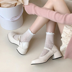 Summer Thin Style Mary Jane Lace-Up Japanese-Style JK Ruffle-Trimmed White Socks for Women, Heart-Shaped Design, Breathable & Trendy Low-Cut Crew Socks