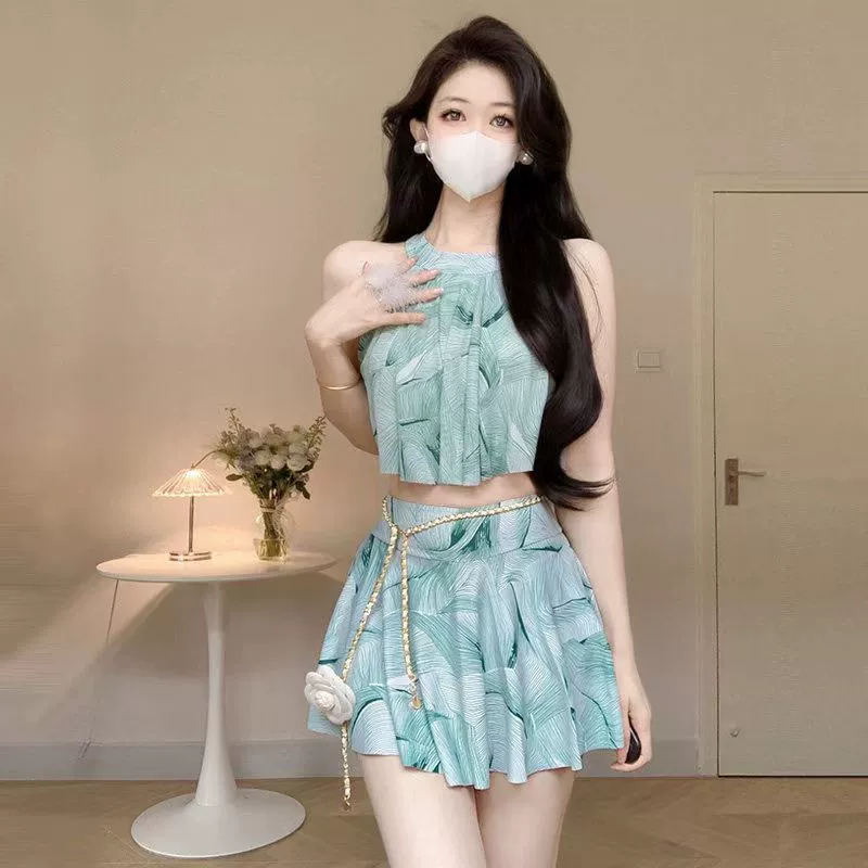 Купальник женский сплит, набор из двух частей, свежий принт, девушка консервативная, тонкое мясо, горячий источник профессиональный купальник оптом