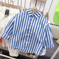 Children's Shirt 2022 Autumn New Korean Style Stylish Loose Striped Shirt with Work Pants Two-Piece Set