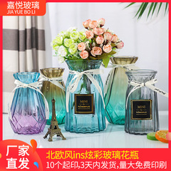 メーカーは北欧の水培ガラスの花瓶のカラーの乾いた花瓶のデスクトップの小さい清新な家庭の客間の装飾の置物を卸売りします。