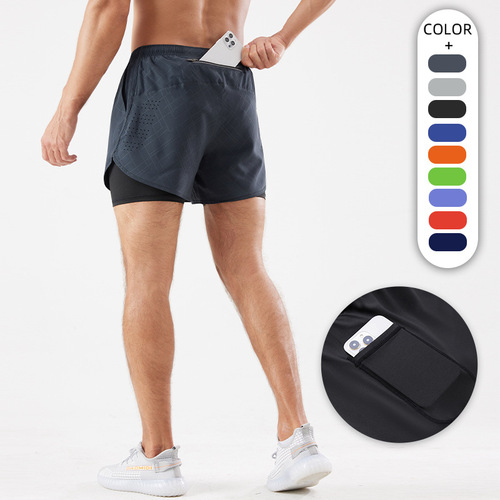 Cross-border American sports quick-drying three-point shorts men's large size outdoor running casual beach swimming trunks double-layer fitness pants
