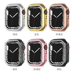 Suitable for Apple apple watch protective case 7th generation single row diamond PC hollow protective case Apple watch case