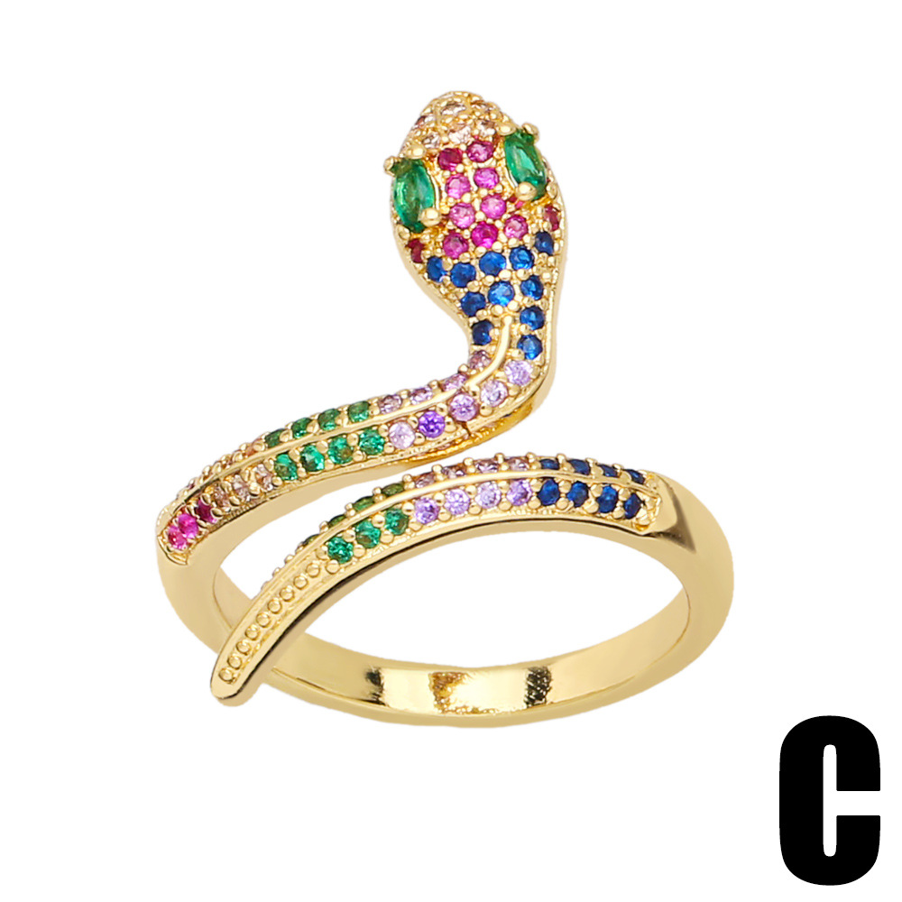 simple Copper 18K Gold-plated Colorful Zircon Snake-Shaped Adjustable Ring