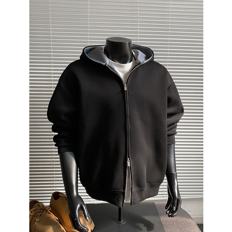 New 460g Heavyweight Chinese Cotton Versatile Couple Color Matching Double Zipper Hooded Cardigan Sweatshirt for Men W24540 Special P53 New 460g Heavyweight Chinese Cotton Versatile Couple Color Matching Double Zipper Hooded Cardigan Sweatshirt for Men W24540 Special P53