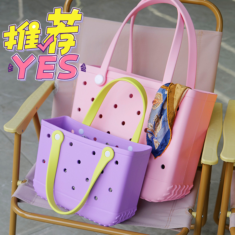 in stock Eva Beach Bag Hole Bag Large Travel Storage Handbag Injection Molded Vegetable Basket Printed Eva Hole Bag
