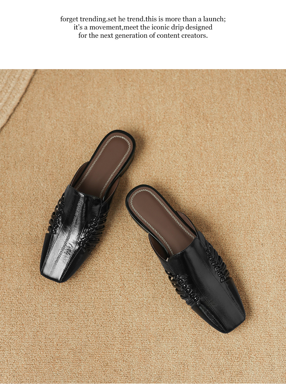 Dép sandal nữ quai chữ V bệt mũi tròn phong cách vintage — đen chi tiết 28