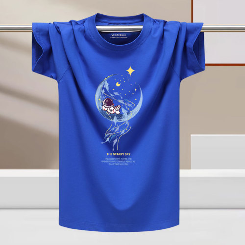 Men's loose-fitting short-sleeve T-shirt for leisure, summer, large size, elastic youth half-sleeve men's clothing