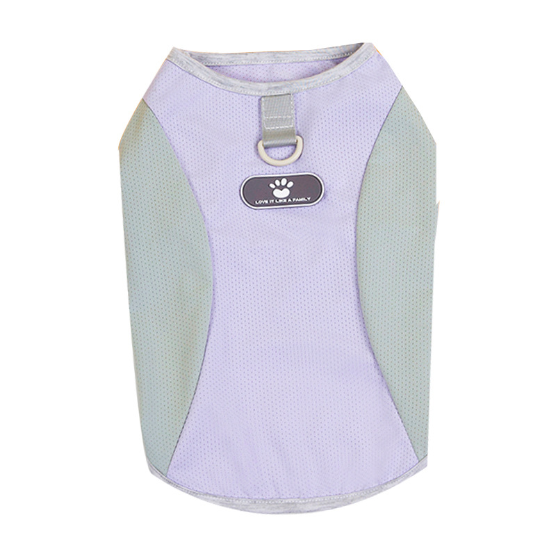 Primavera y verano de perro dos patas de impresión de cuero etiqueta chaleco de malla de hielo para perros pequeños Teddy fuera de la ropa de mascotas de protección solar