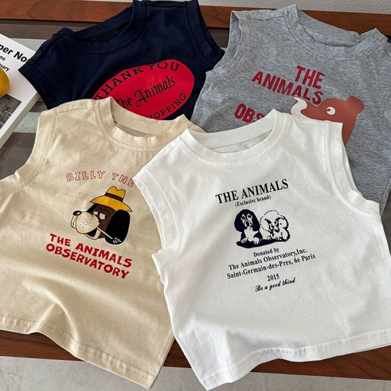 Cotton Small Vest Children's Summer New Western Style Top Cartoon Printed Baby Children's Sleeveless T-Shirt Boys T