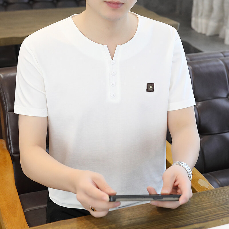 Short-Sleeved Men's Summer V Neck Casual Short-Sleeved T-Shirt Men's Tops New Half-Sleeved Versatile Retro Short-Sleeved T-Shirt