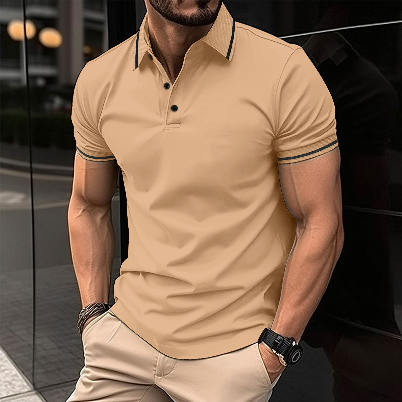 Polo da uomo con collo a coste e chiusura a bottoni_voghion.com