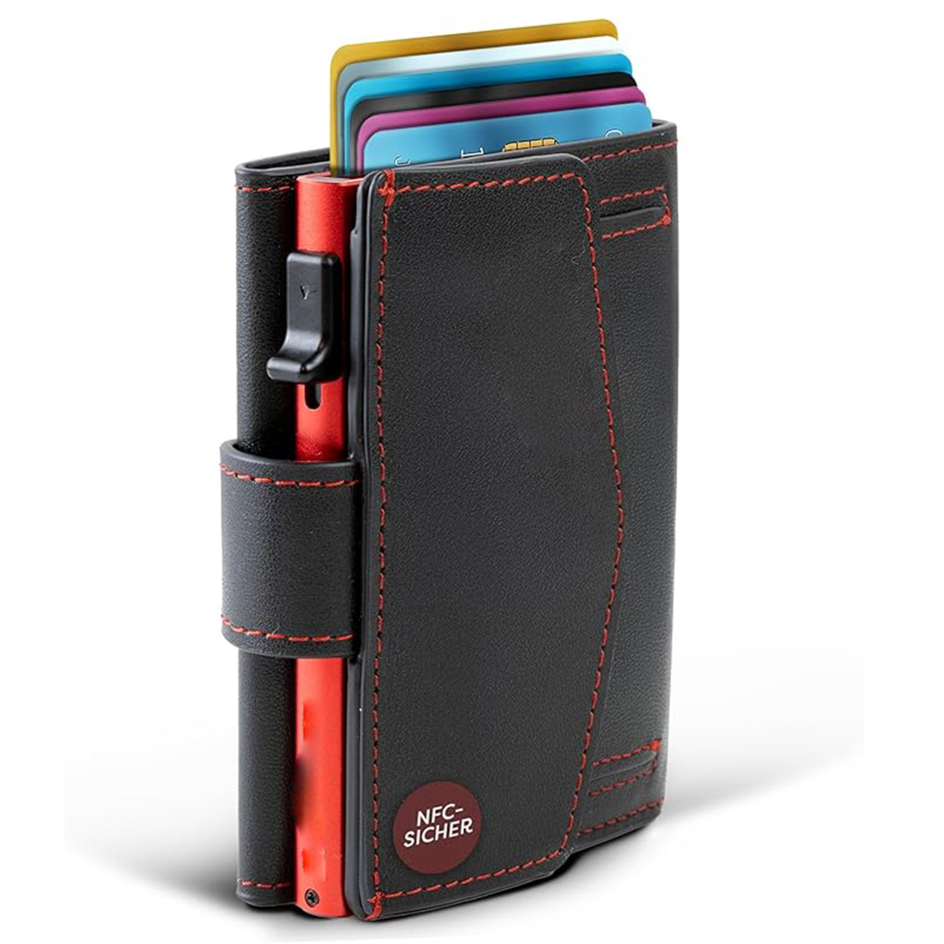 Amazon side-push RFID anti-robo bolsa de tarjeta de deslizamiento triple multi-tarjeta cartera de cuero de negocios cartera de cuero para hombres