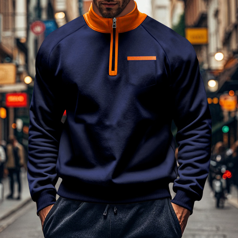 Men's Half Zip Sweatshirt With Stand Collar For Autumn And Winter_voghion.com