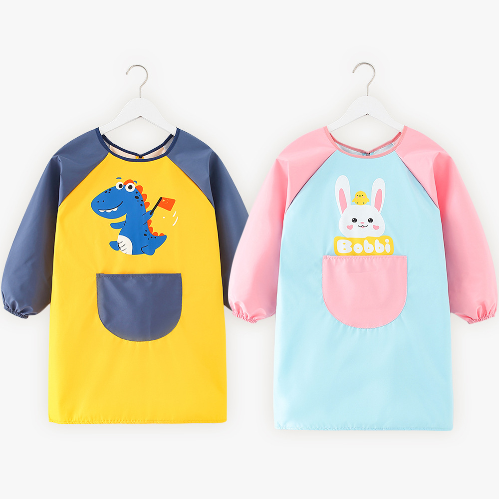 Children's painting waterproof long-sleeved cover-up kindergarten art painting reverse dress baby eating bib girl's apron