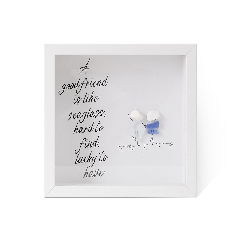 Cross-Border Hot Selling Seaglass Art Friendship Sea Glass Stone Stereo Hollow Photo Frame Decorative Ornament Gift