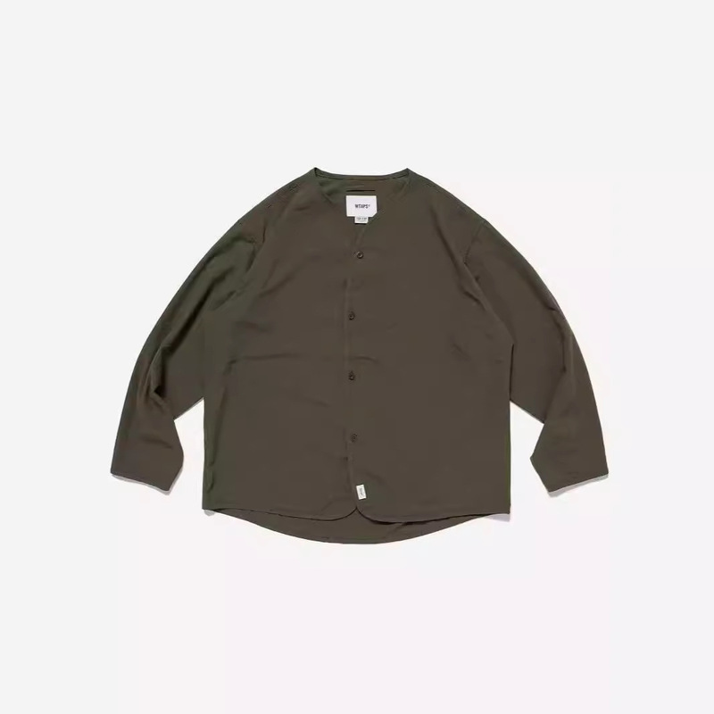 Trendy Brand WTAPS SCOUT 02 LS POLY SPEC Loose Casual Collarless Long Sleeve Shirt for Men 24SS