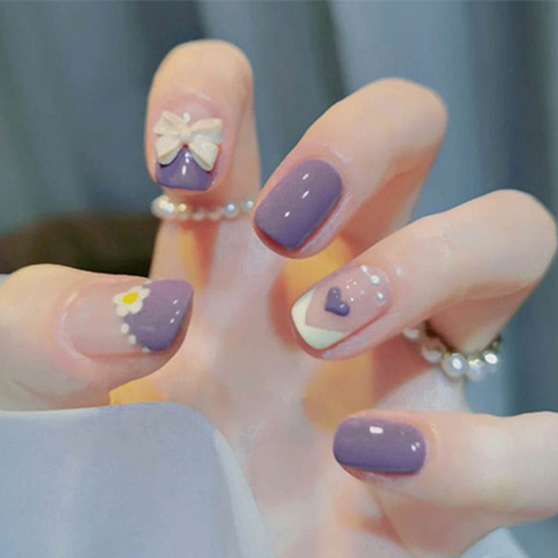 Purple Daisy Wearable Manicure Finished Handmade Butterfly Removable Nails New Wearable Nails Short Fake Nails Purple Daisy Wearable Manicure Finished Handmade Butterfly Removable Nails New Wearable Nails Short Fake Nails