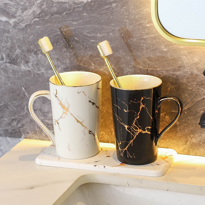 Creative Marble Gold Pattern Wash Cup Homestay Home Bathroom Couple Ceramic Mouthwash Cup Diatom Mud Set