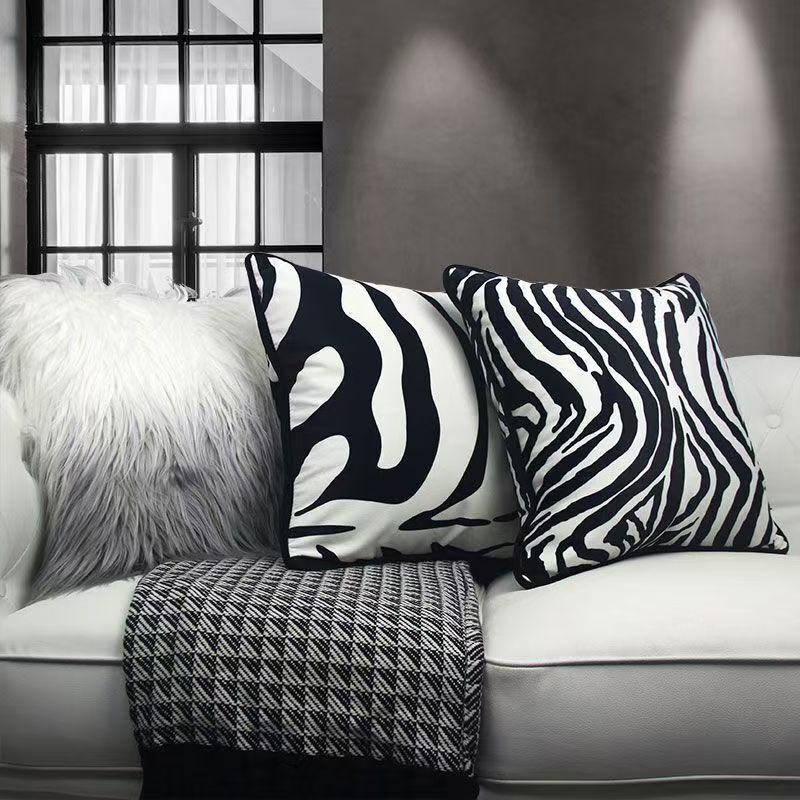 Black and White Zebra Pattern Pillow Case Modern Scandinavian Style Living Room Sofa Cushion Car Chair Bedside Waist Pillow Backrest