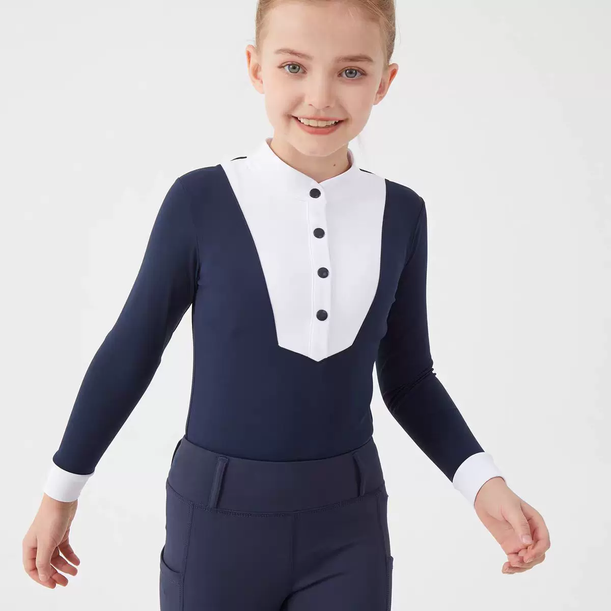 儿童短袖马术T恤儿童马术服夏季长袖袖速干高弹男女童上衣骑马服