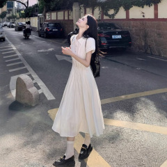 女性のためのパフスリーブドレス夏の新しい白い痩身気質ウエスト初恋スタイル大きな裾Aラインロングスカートシック