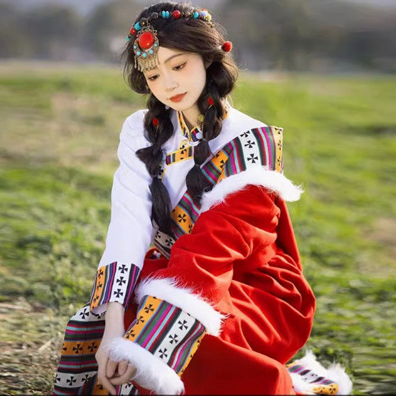 女性用チベット服、チベット写真、旅行写真、親友写真撮影、チベットダンス服、甘南旅行チベットローブパフォーマンス服|undefined