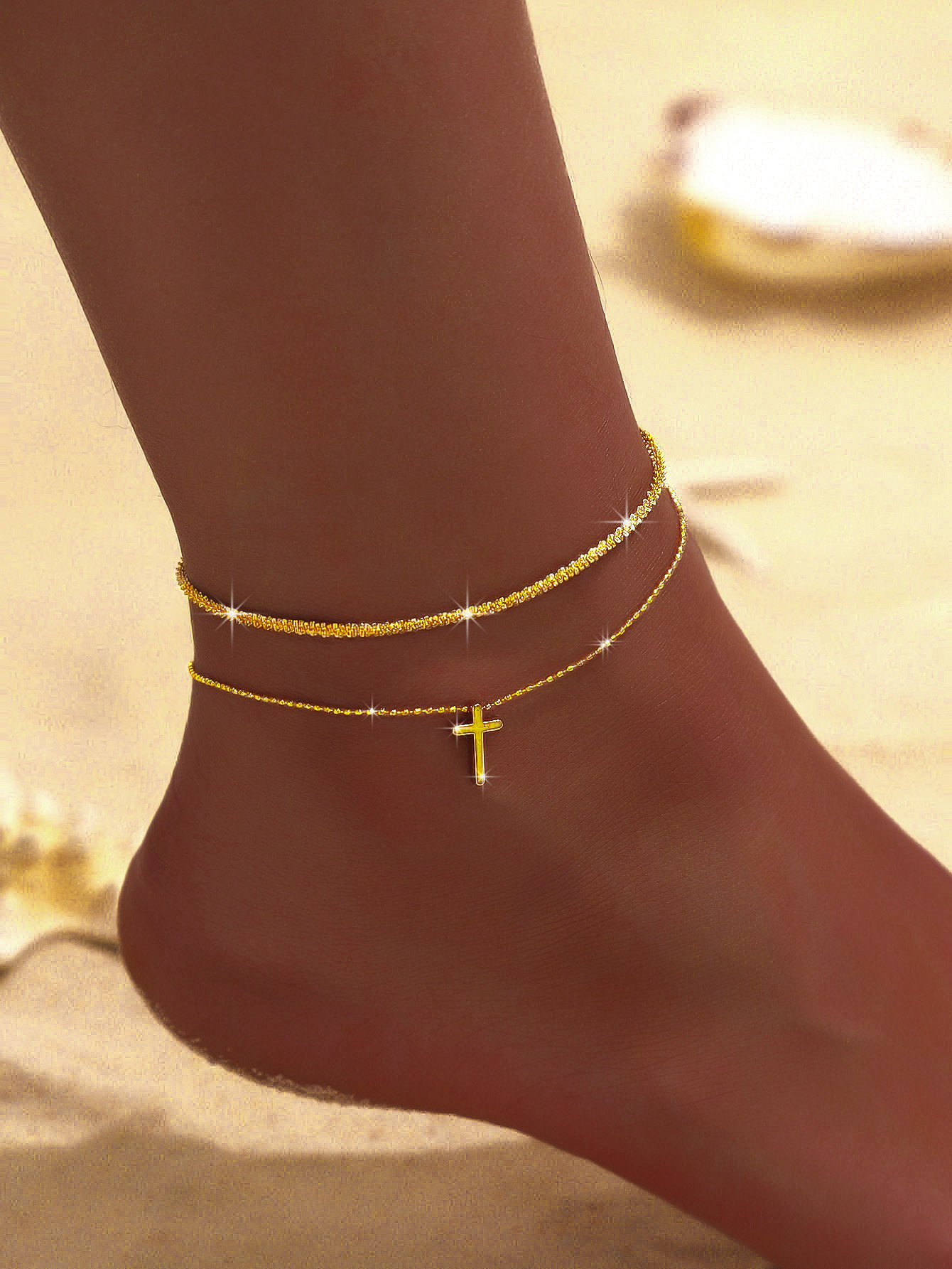 15g Weight Anklet Classification 1 Piece Quantity Casual Occasion Alloy, Copper Material Cross Pattern Women's Gender Beach, Simple Style Style Wholesale Jewelry Beach Simple Style Cross Alloy Copper Anklet 34
