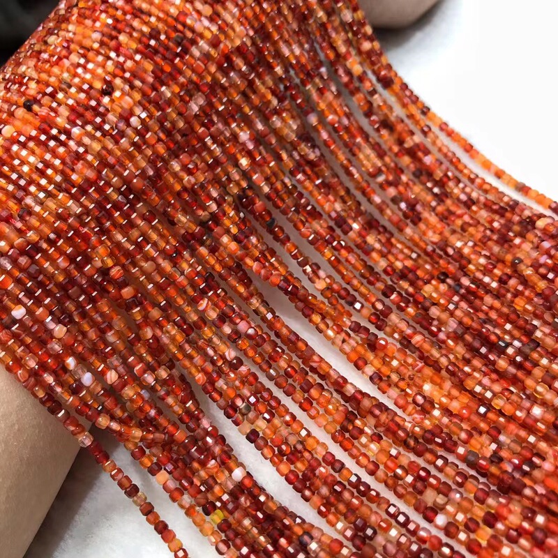 2MM Natural Crystal Red Stripesd Agate Sugar Cube Diamond Surface Loose Beads Hard Polished Faceted Square Semi-finished Jewelry