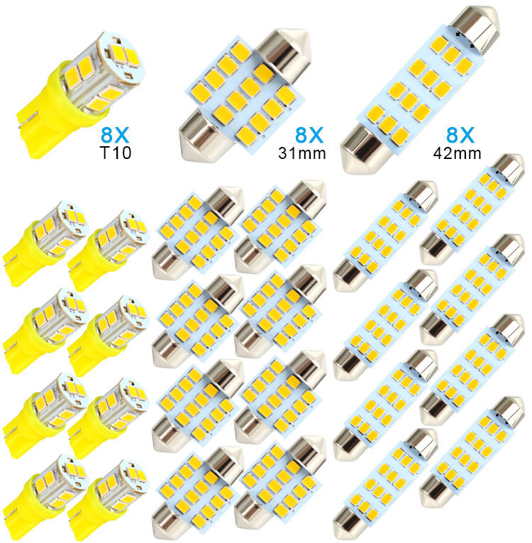 車のledの組合せのセット24pcs t10の幅ライトの2つの先端の読書灯のナンバープレートライトの室内のドアライト|undefined