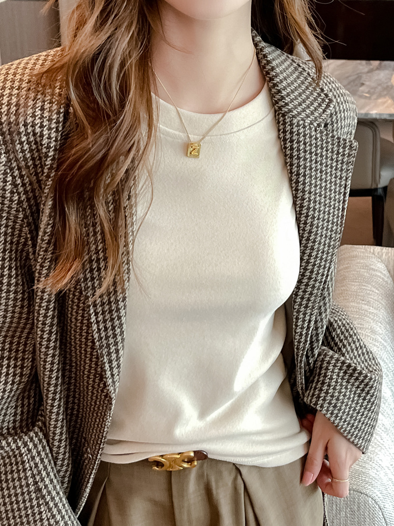 Velvet autumn base body-friendly long-sleeve with a round collar