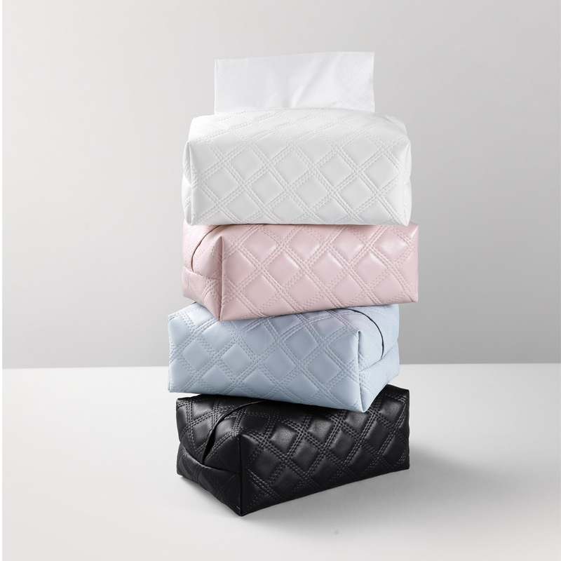 Caja de toallas de cuero tejida de lujo ligero casero de lujo de alto nivel montada en el automóvil sala de estar dormitorio paquete de toallas de comedor