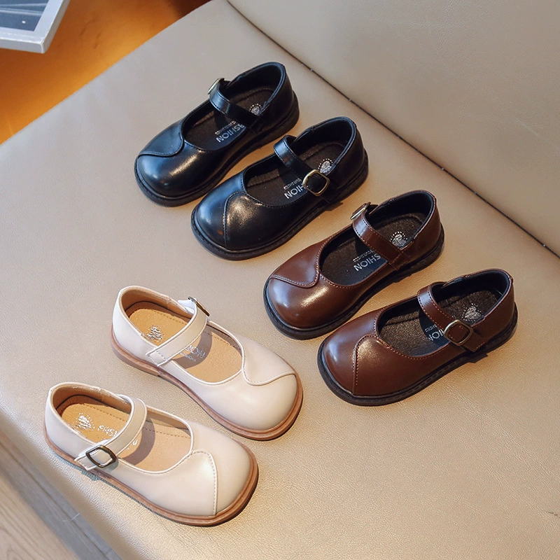 Маленькие кожаные туфли для девочек Детская обувь принцессы черная весна и осень новая мягкая подошва одиночные туфли Британская академия бобов Корейская версия