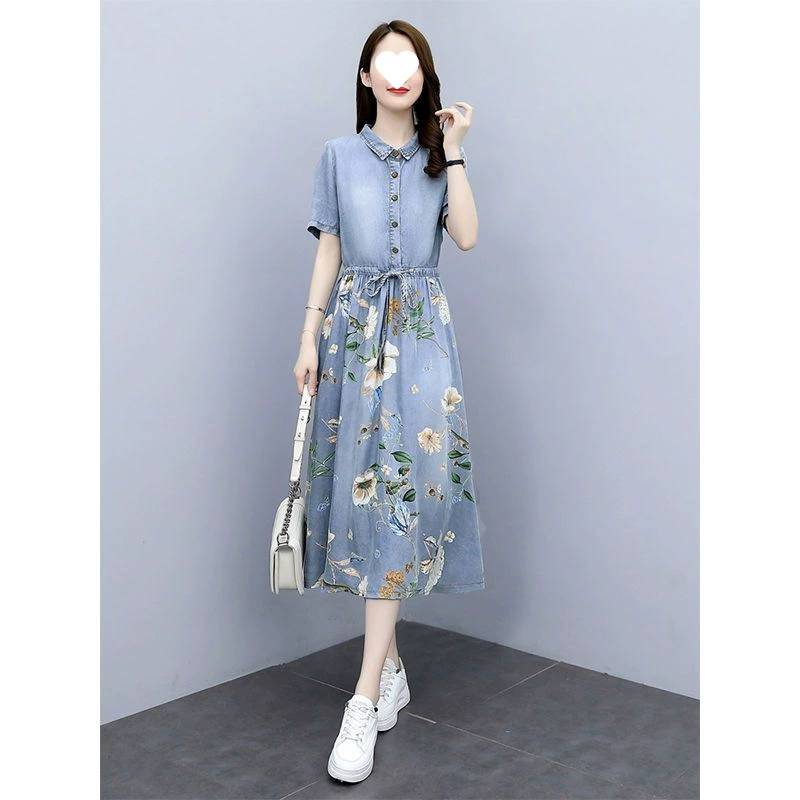 Летнее платье-юбка из денима для женщин 2025 года, модный стиль, утягивающее талию, цветное, тонкое, стройнящее.
