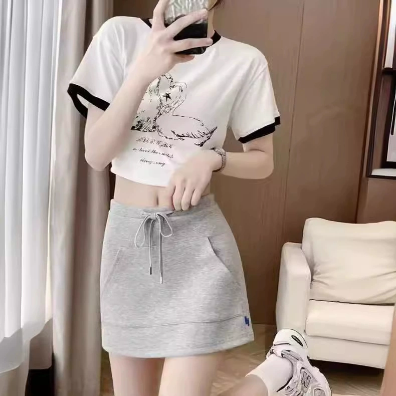 Спортивная короткая юбка ADER для женщин, летняя новая утягивающая юбка с высокой талией, маленькая текстурированная юбка трапециевидной формы, кюлоты средней длины, закрывающие бедра