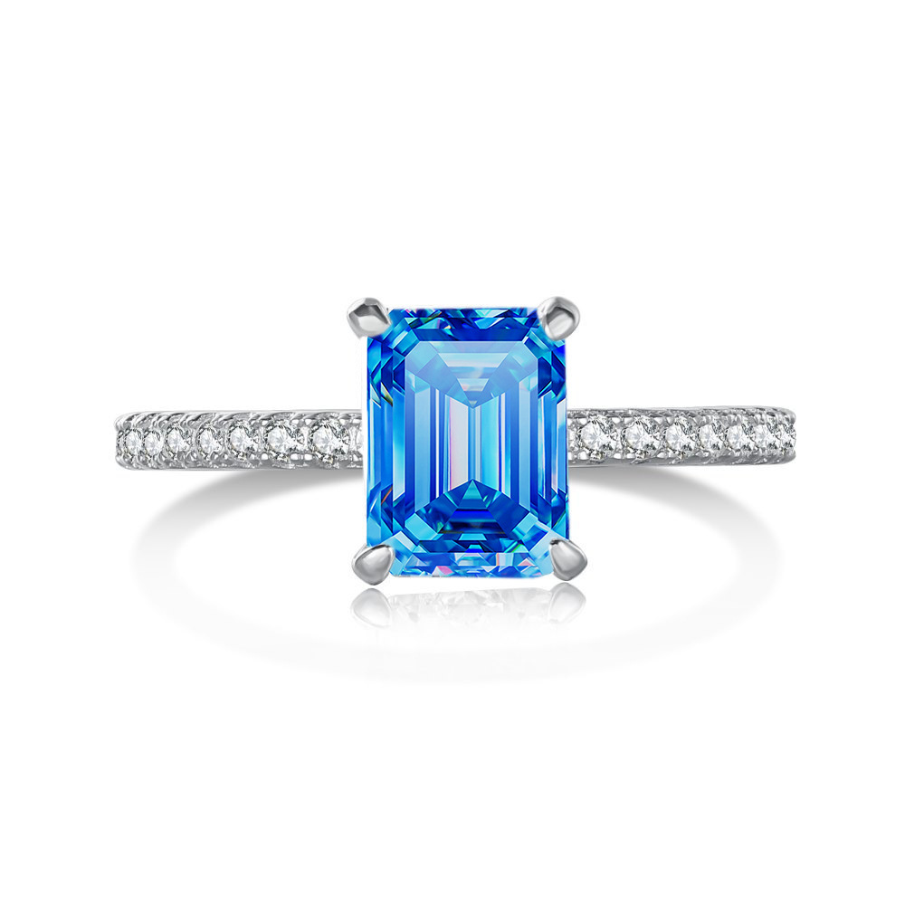 2 quilates esmeralda corta rosa color anillo de piedra de moissanita plata esterlina S925 anillo de fila correa de boda certificado GRA