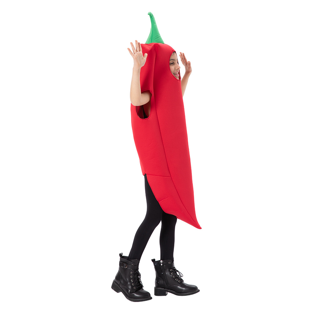 Fabricante en stock niños traje de juego vegetal pimiento rojo compuesto esponja escuela actividad apoyos etapa rendimiento traje